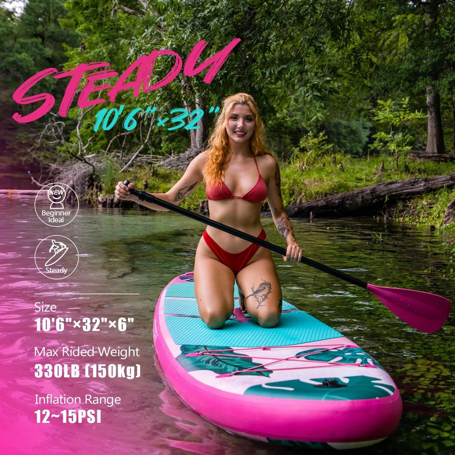 Inflatable Stand Up Paddle Board with Premium iSUP Bundle Accessory Pack, Durable, Lightweight with Stable Wide Stance - SUP for All Skill Levels