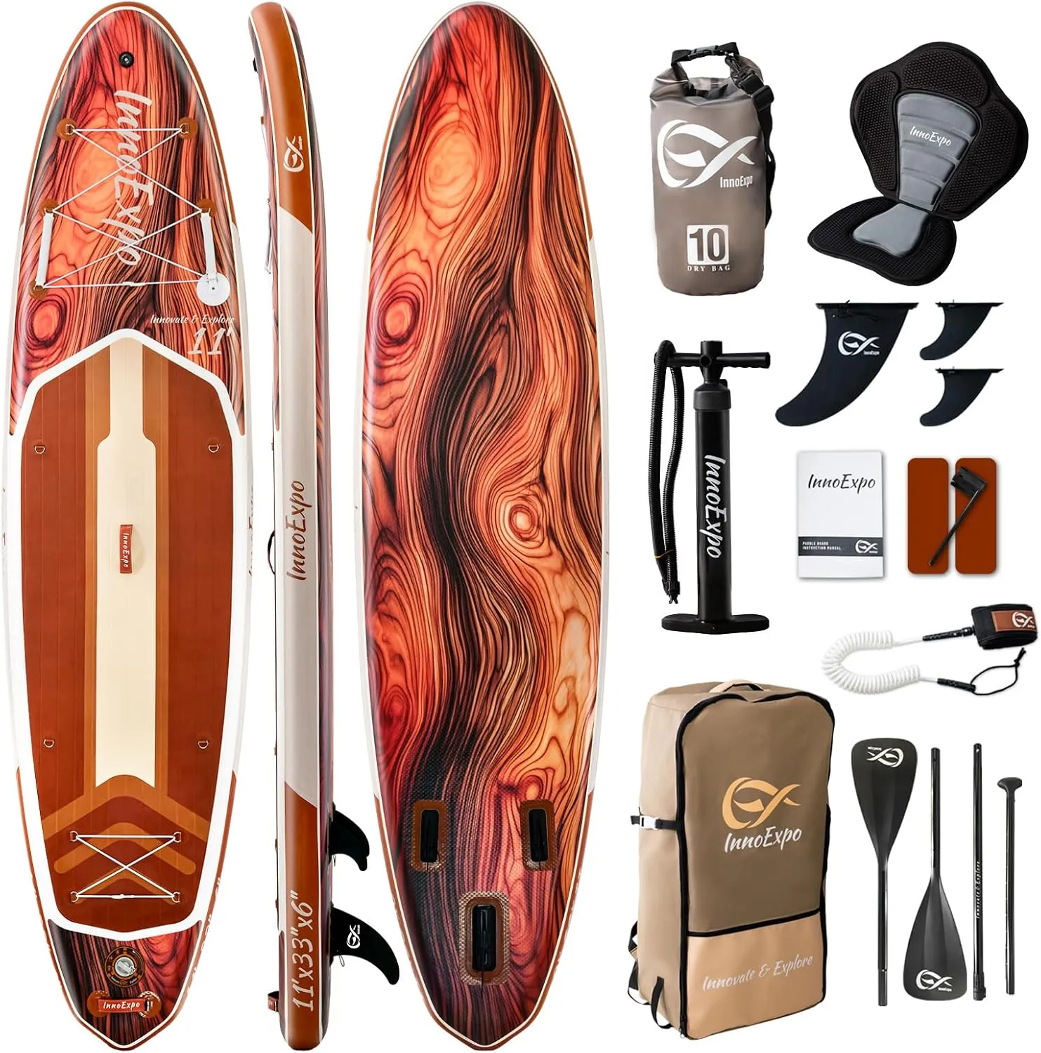 InnoExpo 11' Inflatable Stand Up Paddle Boards with Premium Accessories, Wide Stable SUP Paddle Board Design, Non-Slip Comfort Deck for Youth & Adults