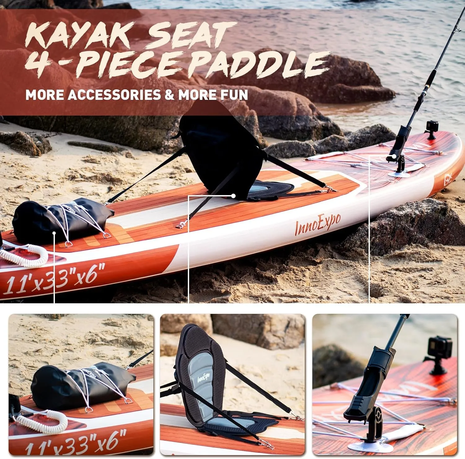 InnoExpo 11' Inflatable Stand Up Paddle Boards with Premium Accessories, Wide Stable SUP Paddle Board Design, Non-Slip Comfort Deck for Youth & Adults