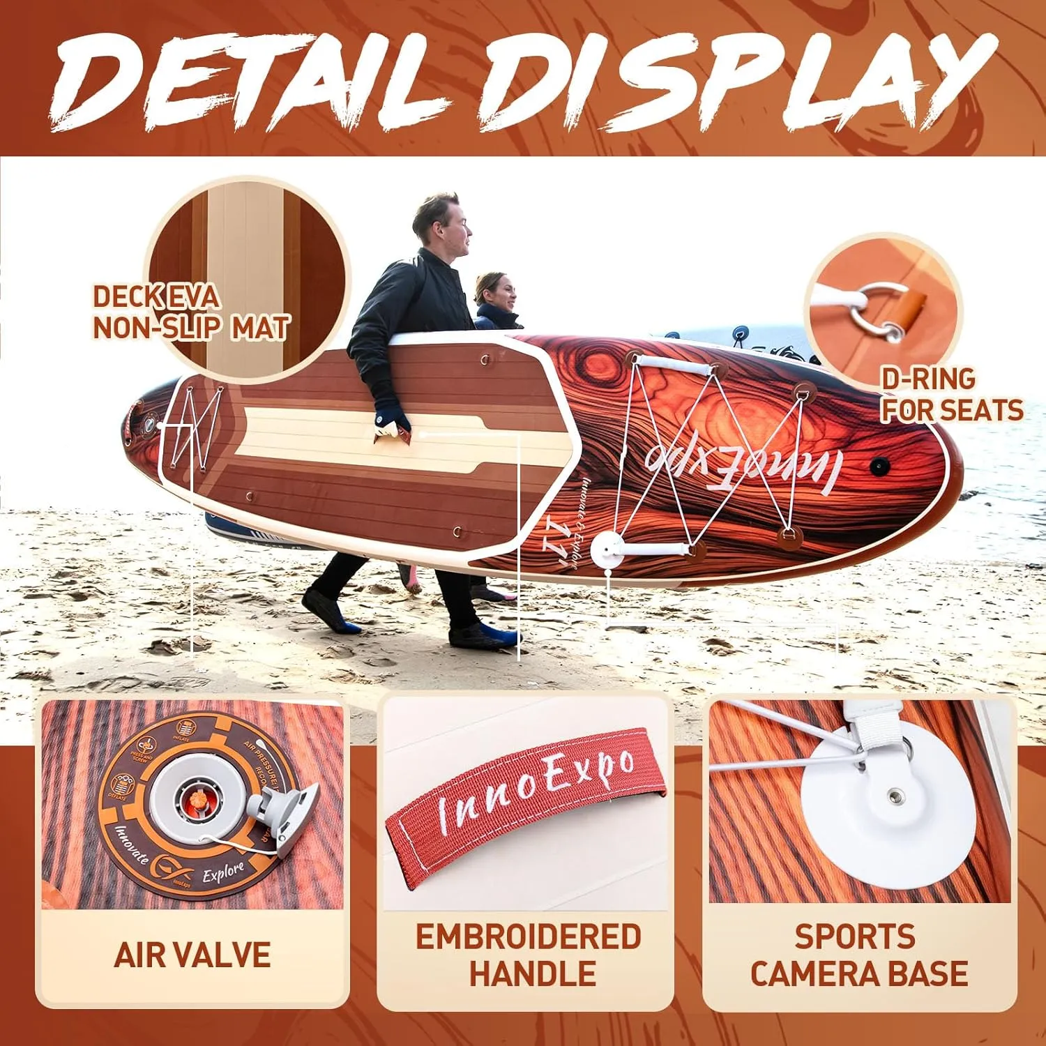 InnoExpo 11' Inflatable Stand Up Paddle Boards with Premium Accessories, Wide Stable SUP Paddle Board Design, Non-Slip Comfort Deck for Youth & Adults