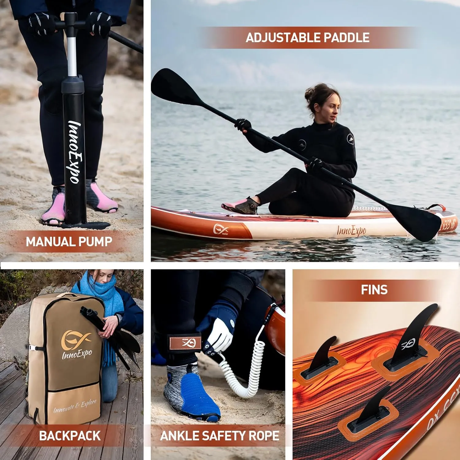 InnoExpo 11' Inflatable Stand Up Paddle Boards with Premium Accessories, Wide Stable SUP Paddle Board Design, Non-Slip Comfort Deck for Youth & Adults