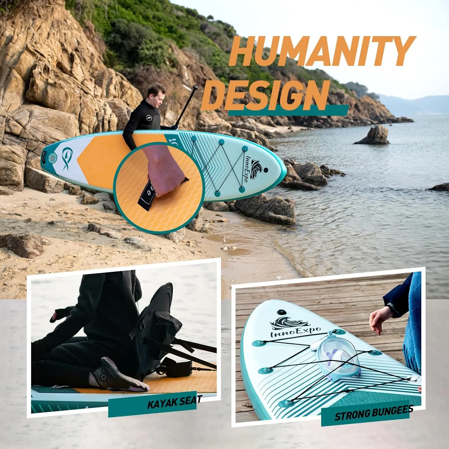 InnoExpo Inflatable Stand Up Paddle Boards with Premium Accessories, Wide Stable SUP Paddle Board Design, Non-Slip Comfort Deck for Youth & Adults