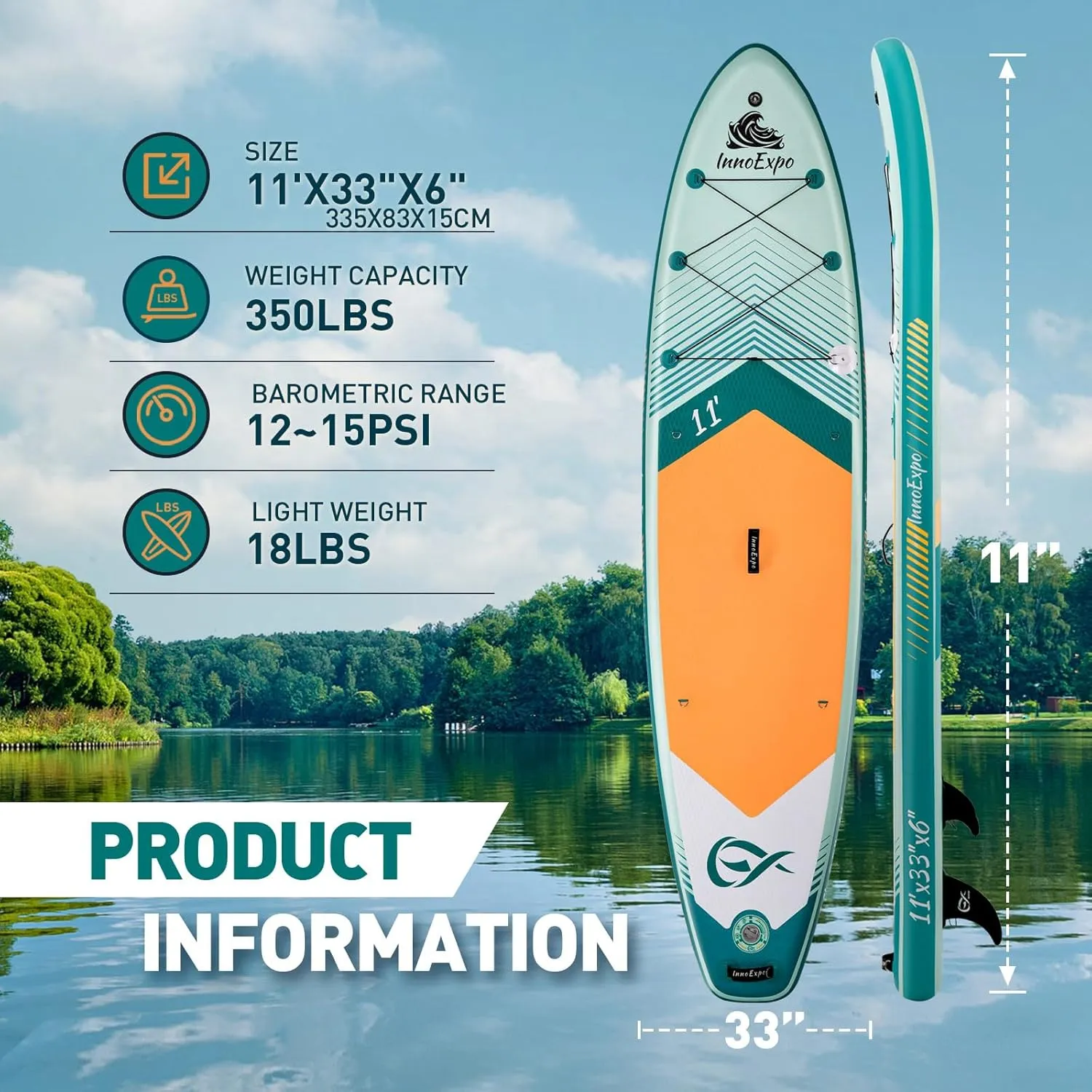 InnoExpo Inflatable Stand Up Paddle Boards with Premium Accessories, Wide Stable SUP Paddle Board Design, Non-Slip Comfort Deck for Youth & Adults
