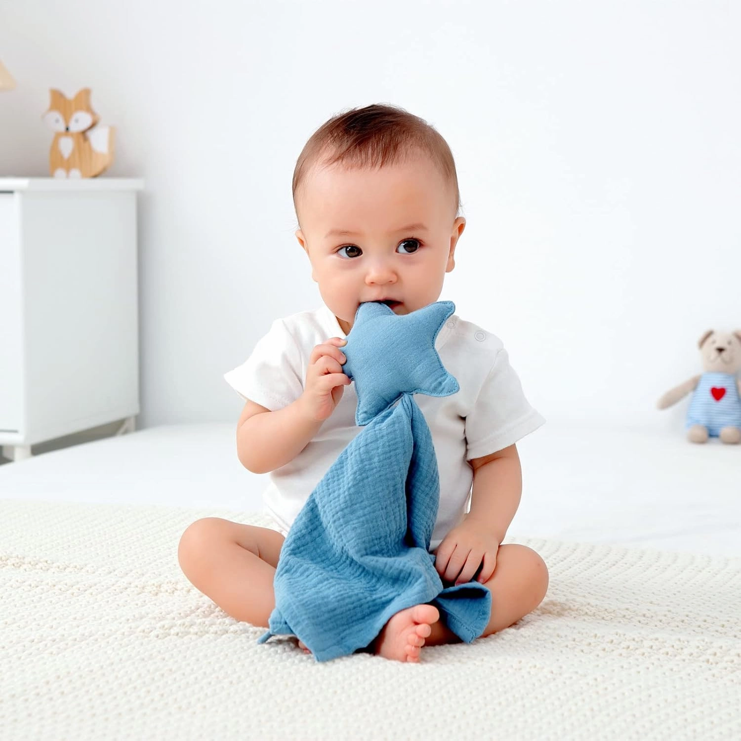 insular Baby Lovey Blanket for Boys and Girls, Organic Cotton Muslin Security Blanket for Babies, Soft Breathable Lovie Soothing Towel for Newborn and Infant, Star&Moon (Blue)