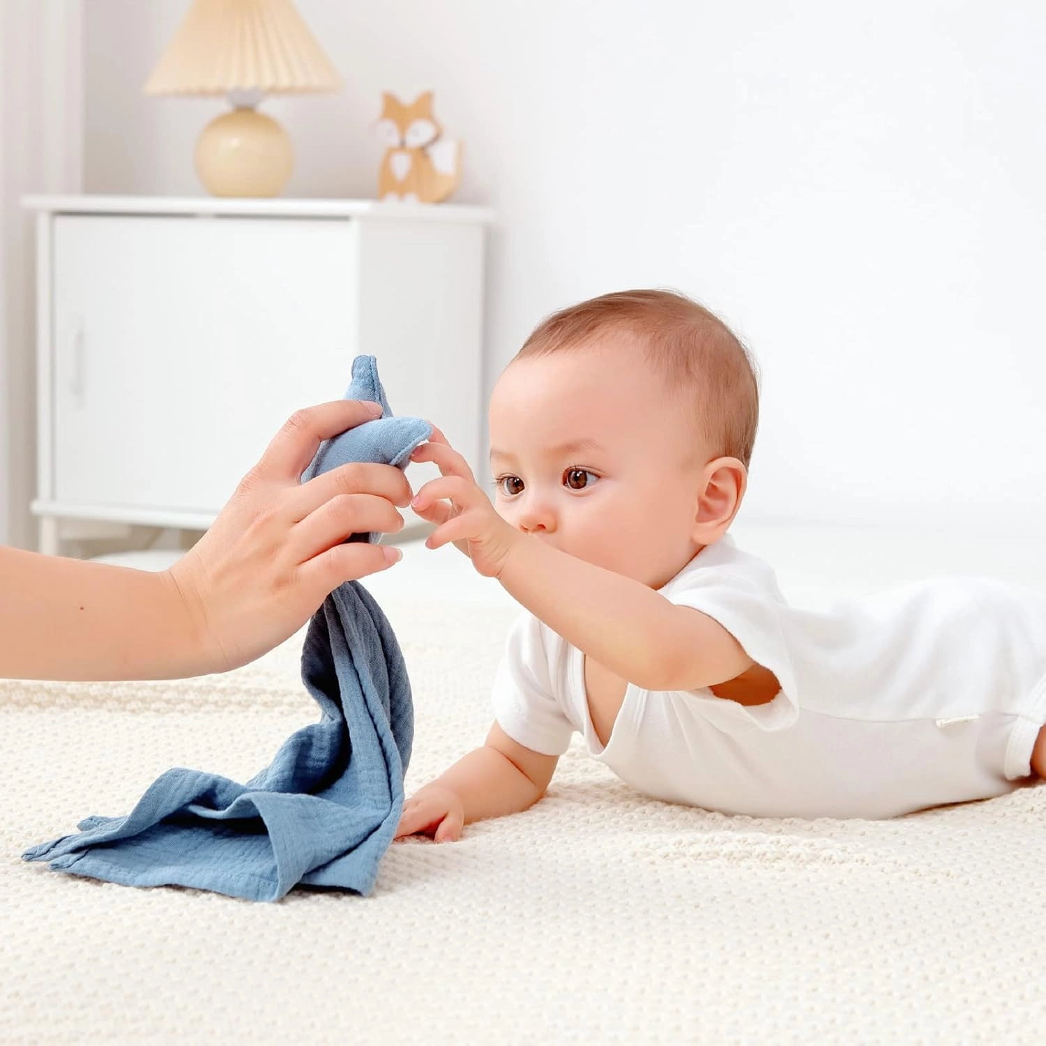 insular Baby Lovey Blanket for Boys and Girls, Organic Cotton Muslin Security Blanket for Babies, Soft Breathable Lovie Soothing Towel for Newborn and Infant, Star&Moon (Blue)