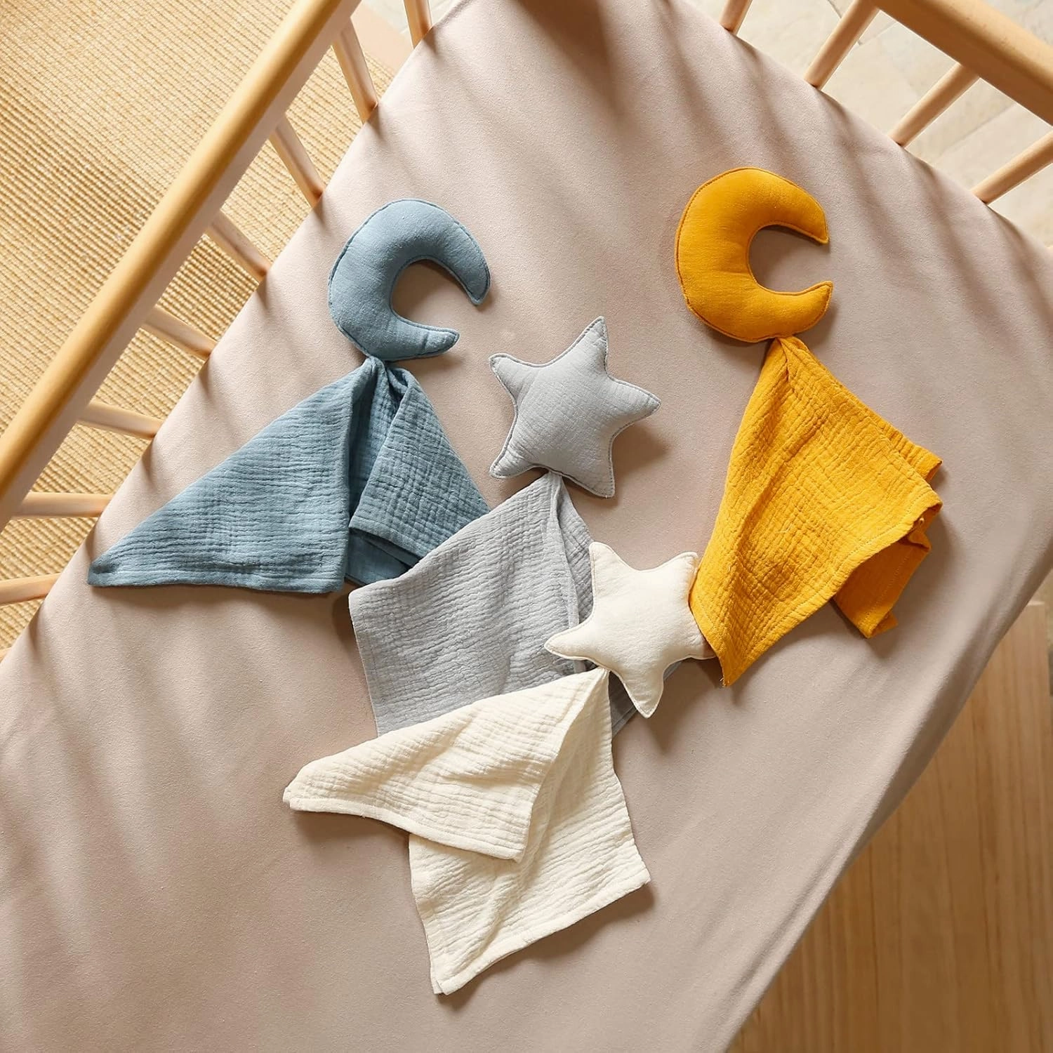 insular Baby Lovey Blanket for Boys and Girls, Organic Cotton Muslin Security Blanket for Babies, Soft Breathable Lovie Soothing Towel for Newborn and Infant, Star&Moon (Blue)
