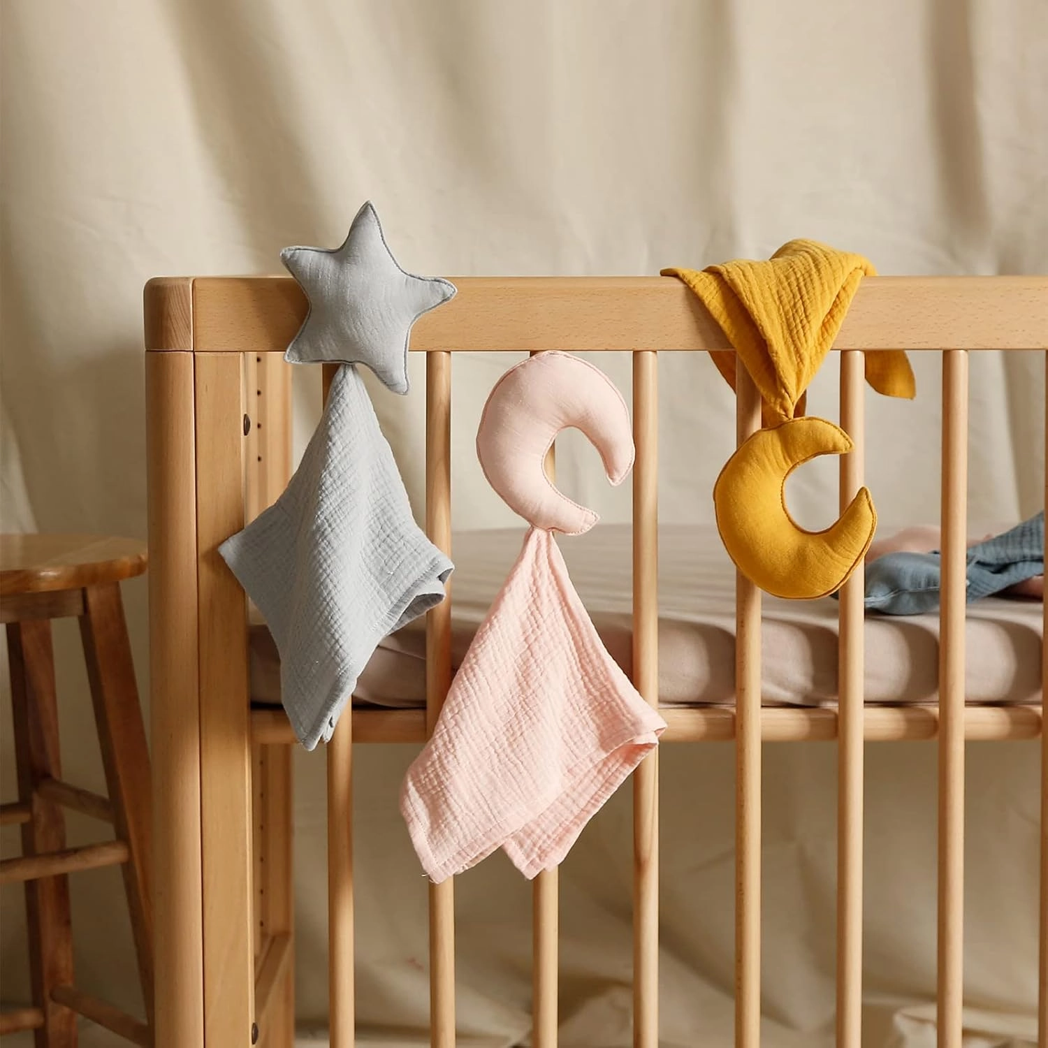 insular Baby Lovey Blanket for Boys and Girls, Organic Cotton Muslin Security Blanket for Babies, Soft Breathable Lovie Soothing Towel for Newborn and Infant, Star&Moon (Blue)