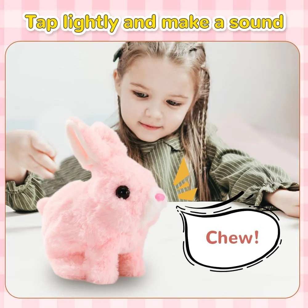 Interactive Easter Bunny Toy, 2025 New My Realistic Bunny Toy, Easter Basket Stuffers Animal, Can Walk and Talk Shaking Ears Hopping Realistic Bunnies Plush Easter Gifts (Pink)