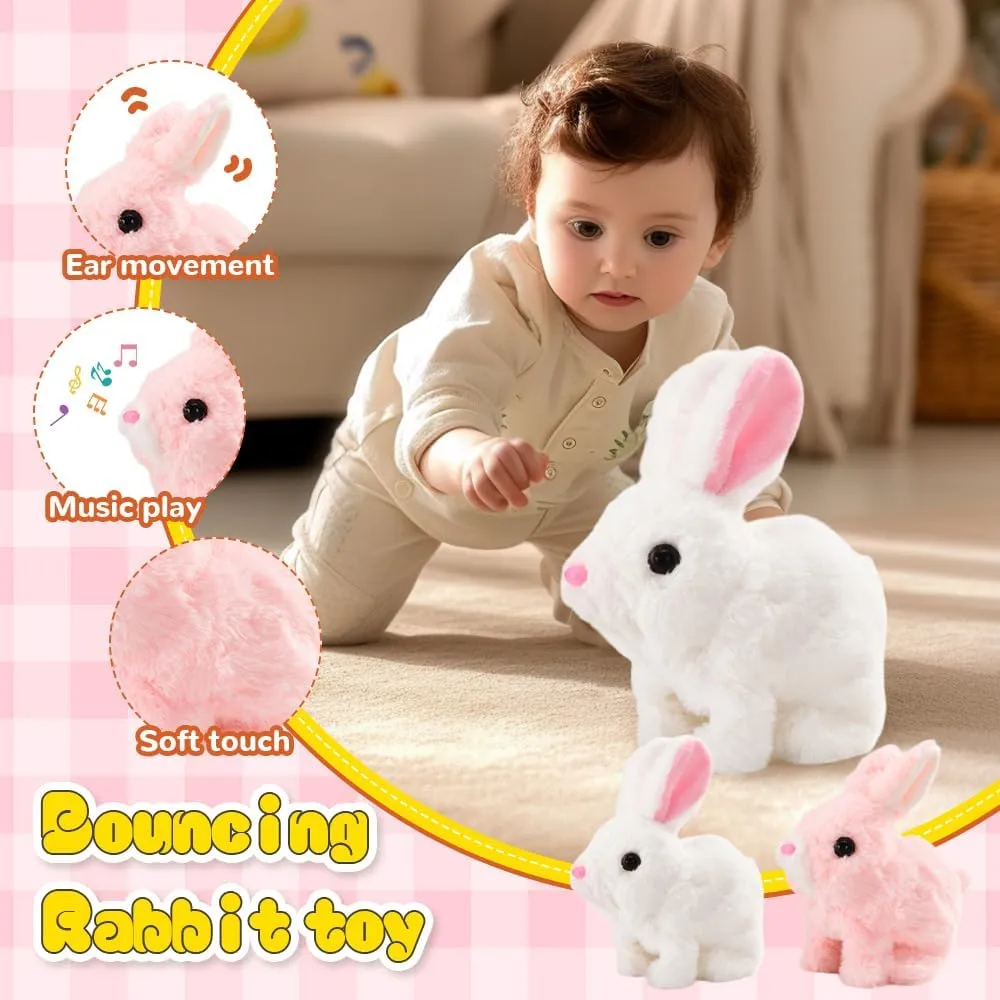 Interactive Easter Bunny Toy, 2025 New My Realistic Bunny Toy, Easter Basket Stuffers Animal, Can Walk and Talk Shaking Ears Hopping Realistic Bunnies Plush Easter Gifts (Pink)