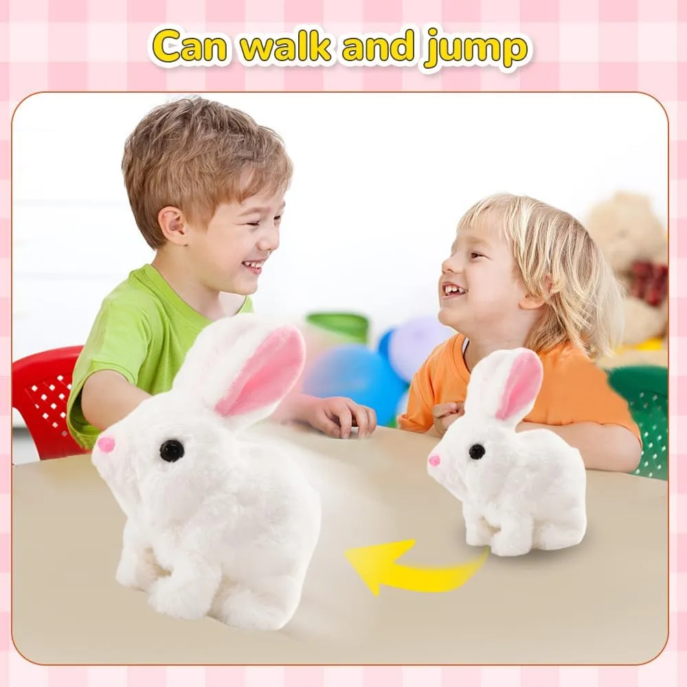 Interactive Easter Bunny Toy, 2025 New My Realistic Bunny Toy, Easter Basket Stuffers Animal, Can Walk and Talk Shaking Ears Hopping Realistic Bunnies Plush Easter Gifts (Pink)