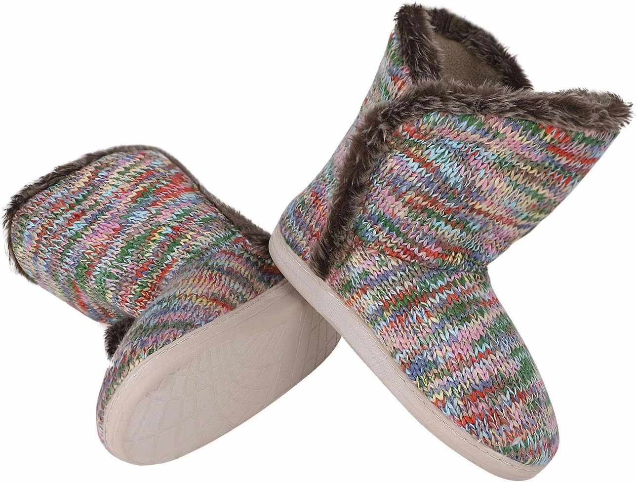 IPENNY Womens Warm Fleece Lined House Slippers with Pom Poms Soft Knit Ankle Bootie