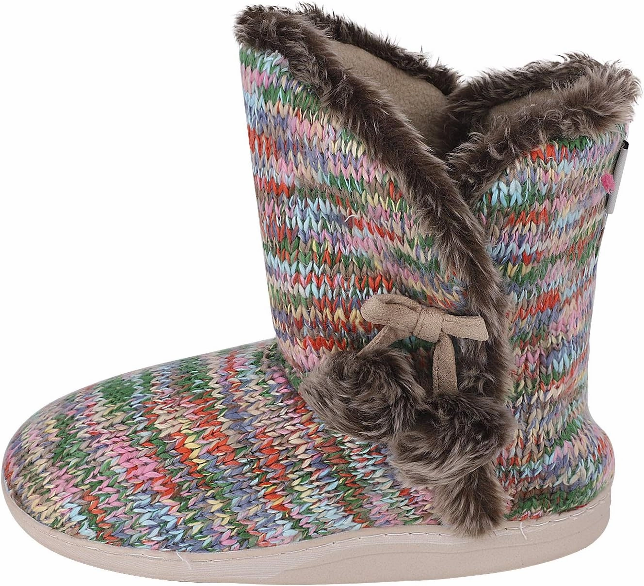 IPENNY Womens Warm Fleece Lined House Slippers with Pom Poms Soft Knit Ankle Bootie