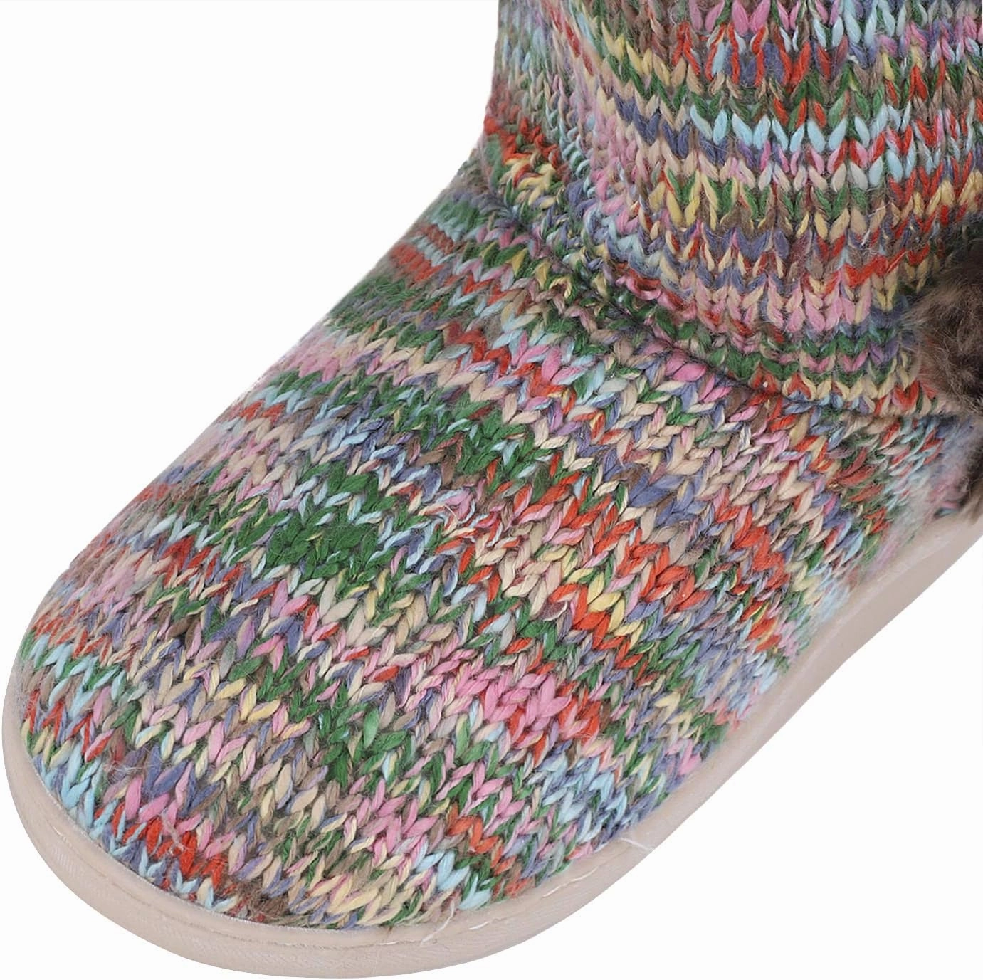 IPENNY Womens Warm Fleece Lined House Slippers with Pom Poms Soft Knit Ankle Bootie