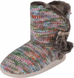 IPENNY Womens Warm Fleece Lined House Slippers with Pom Poms Soft Knit Ankle Bootie