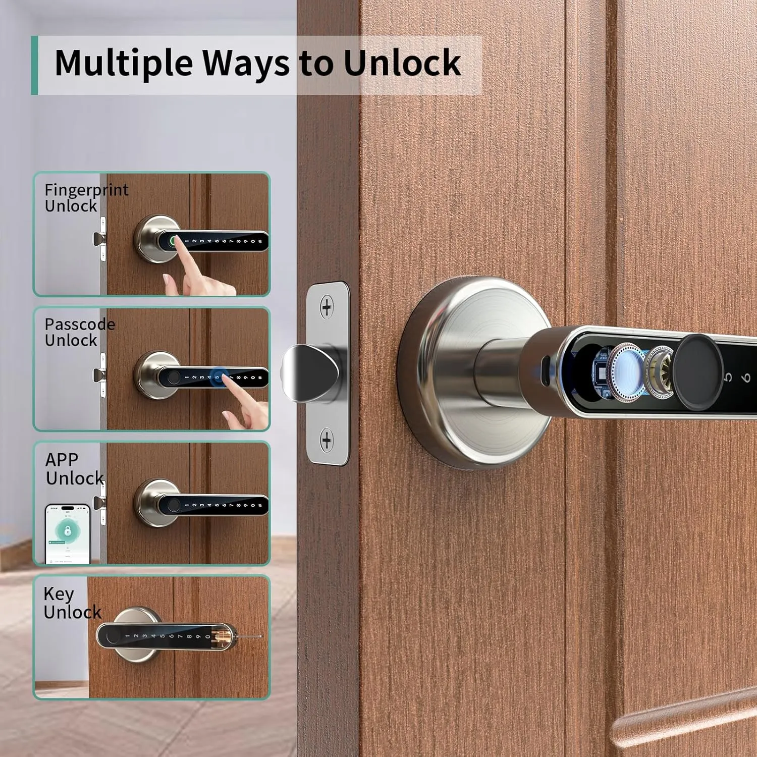 IRONZON Fingerprint Door Lock Smart Door Lock with Keypad with Handle for Home Hotel Office Apartment Bedroom