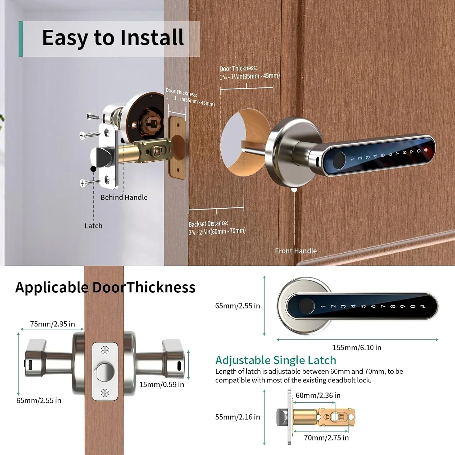 IRONZON Fingerprint Door Lock Smart Door Lock with Keypad with Handle for Home Hotel Office Apartment Bedroom