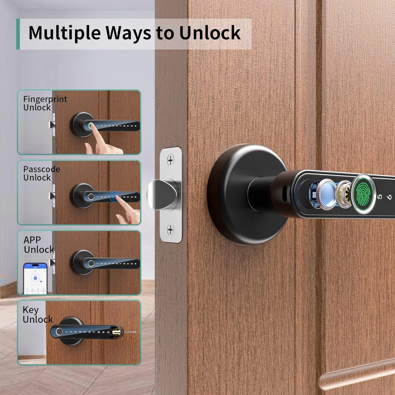 IRONZON 2 Pack Fingerprint Door Lock Smart Door Lock with Keypad Keyless Entry Door Lock with Handle for Home Hotel Office Apartment Bedroom
