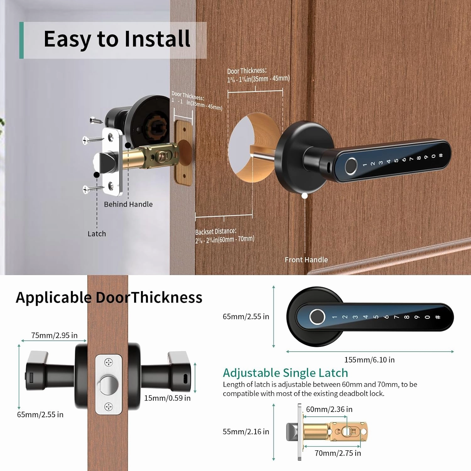 IRONZON 2 Pack Fingerprint Door Lock Smart Door Lock with Keypad Keyless Entry Door Lock with Handle for Home Hotel Office Apartment Bedroom