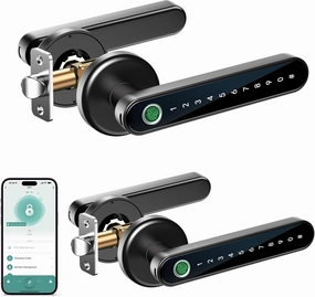 IRONZON 2 Pack Fingerprint Door Lock Smart Door Lock with Keypad Keyless Entry Door Lock with Handle for Home Hotel Office Apartment Bedroom