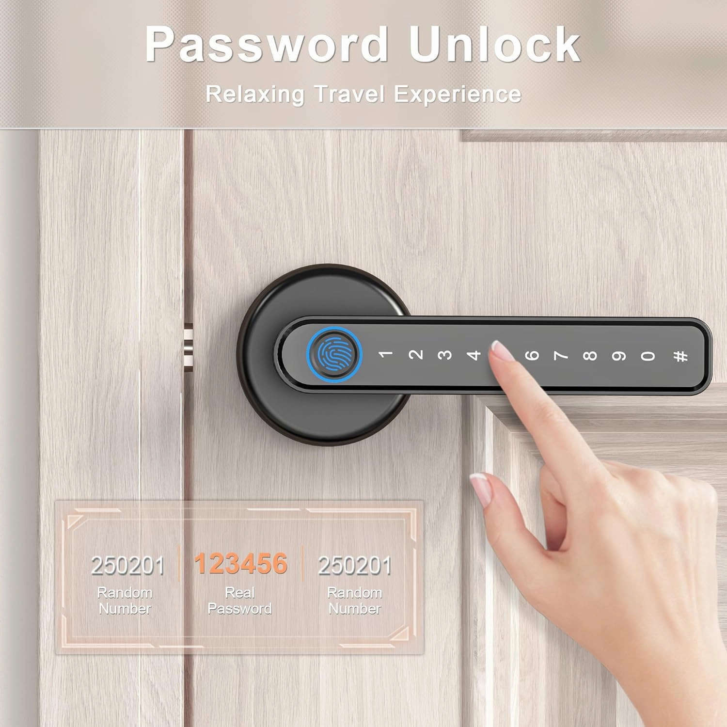 IRONZON Fingerprint Door Lock Smart Door Lock with App Code Backup Key Fingerprint Smart Door Knob with Handle for Home Hotel Office Apartment Bedroom Black
