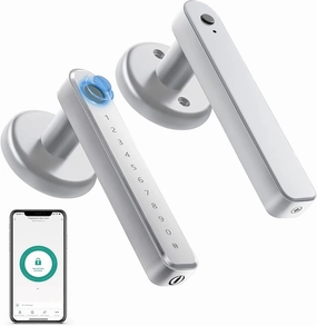 IRONZON Fingerprint Door Lock Smart Door Lock with App/Code/Backup Key/Fingerprint Smart Door Knob with Handle for Home Hotel Office Apartment Bedroom Silver