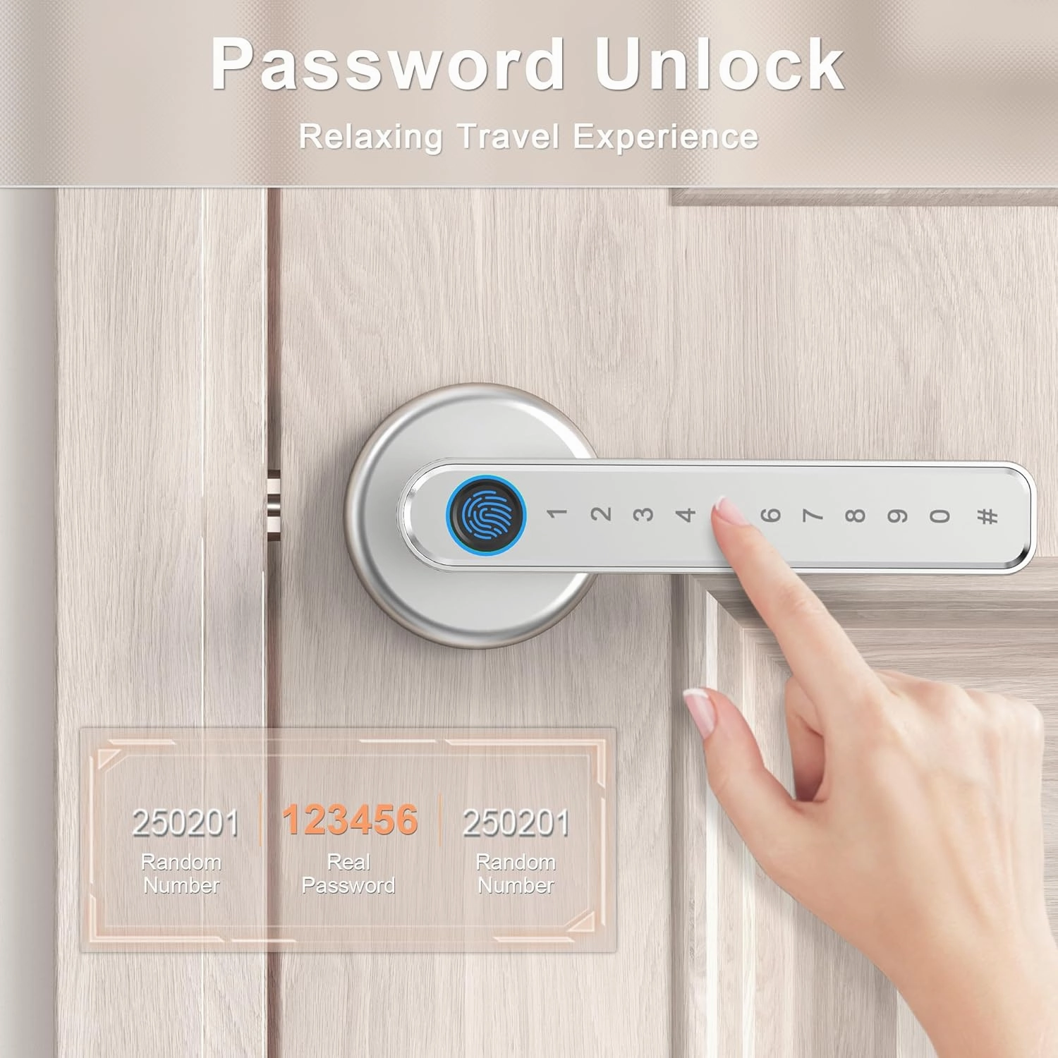 IRONZON Fingerprint Door Lock Smart Door Lock with App/Code/Backup Key/Fingerprint Smart Door Knob with Handle for Home Hotel Office Apartment Bedroom Silver