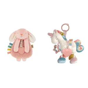 Itzy Ritzy Lovey Including Teether, Textured Ribbons & Dangle Arms, Features Crinkle Sound & Link & Love Toy for Stroller, Car Seat or Activity Gym, Features Textured Ribbons