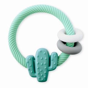 Itzy Ritzy Silicone Teether with Rattle; Features Rattle Sound, Two Silicone Rings and Raised Texture to Soothe Gums; Ages 3 Months and Up; Cactus (Pack of 2)