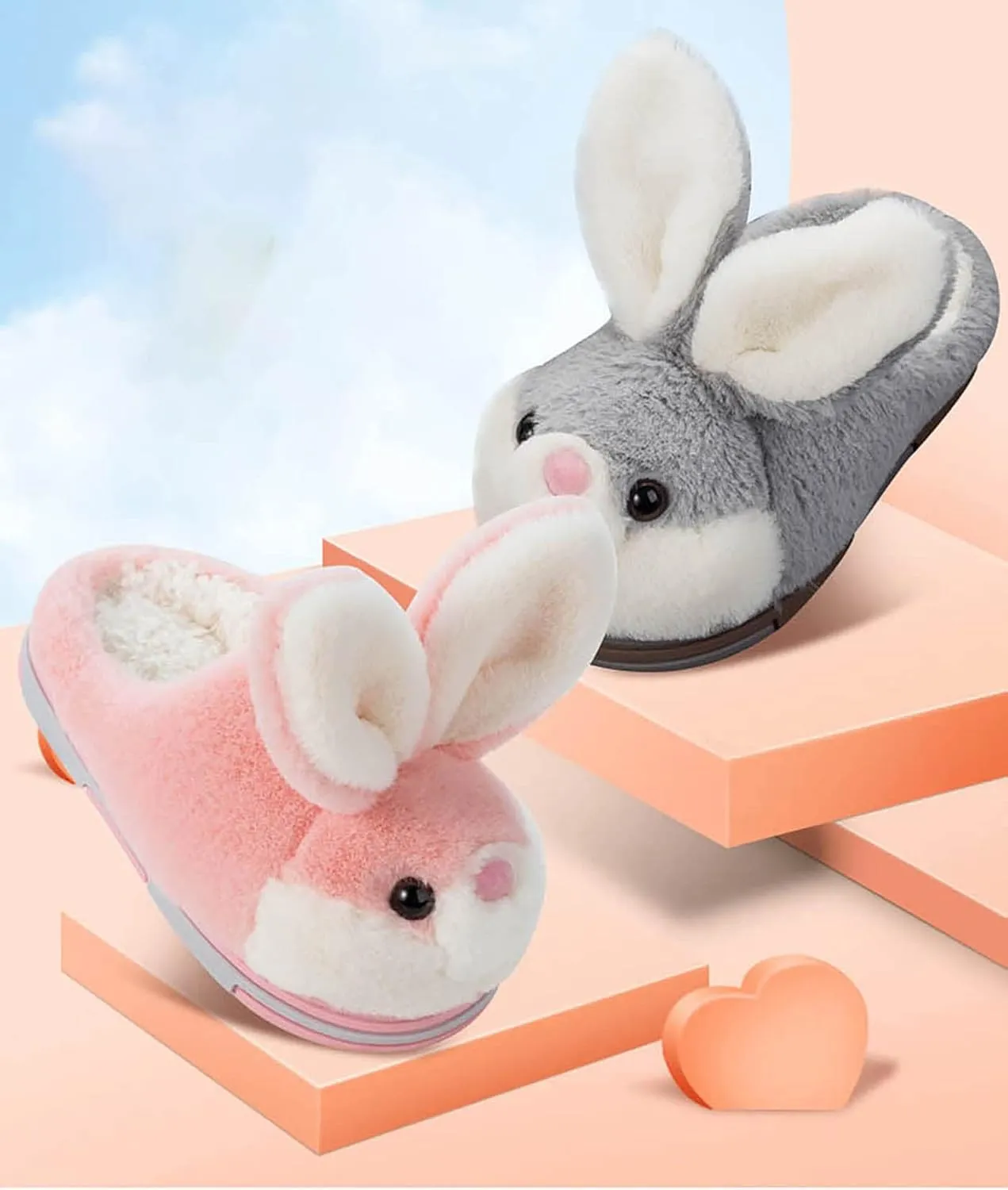 IXITON Lovely winter warm Furry Bunny Slippers for Women Men,Cute Funny Cozy fluffy Rabbit Shoes home Plush Animal Slippers