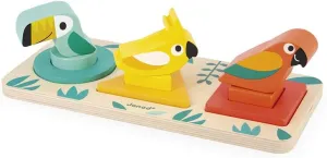 Janod - Tropik My First Shapes: Wooden Educational Toy - 9 Slot-in Shapes, Water-Based Paint - Ages 1 