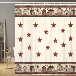 JAWO Rustic Country Shower Curtains, Primitive Barn Star Relax Bath Outhouse Christmas Farmhouse Shower Curtain for Bathroom Decor Polyester Fabric Bath Curtain and Hooks 70x70inches…