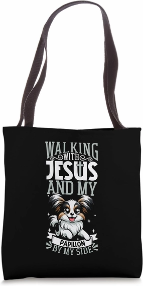 Jesus and dog - CONTINENTAL TOY SPANIEL Tote Bag