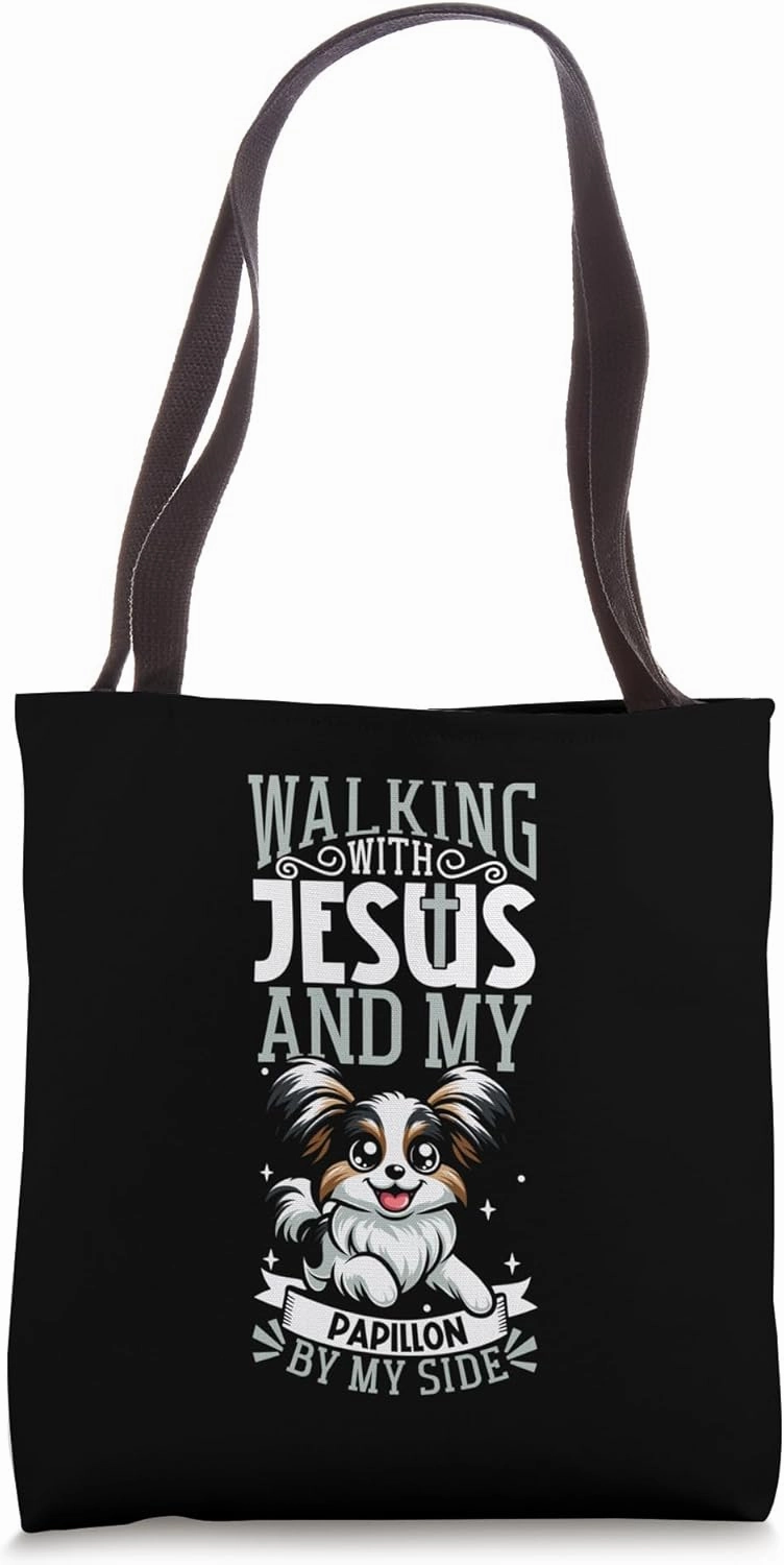 Jesus and dog - CONTINENTAL TOY SPANIEL Tote Bag