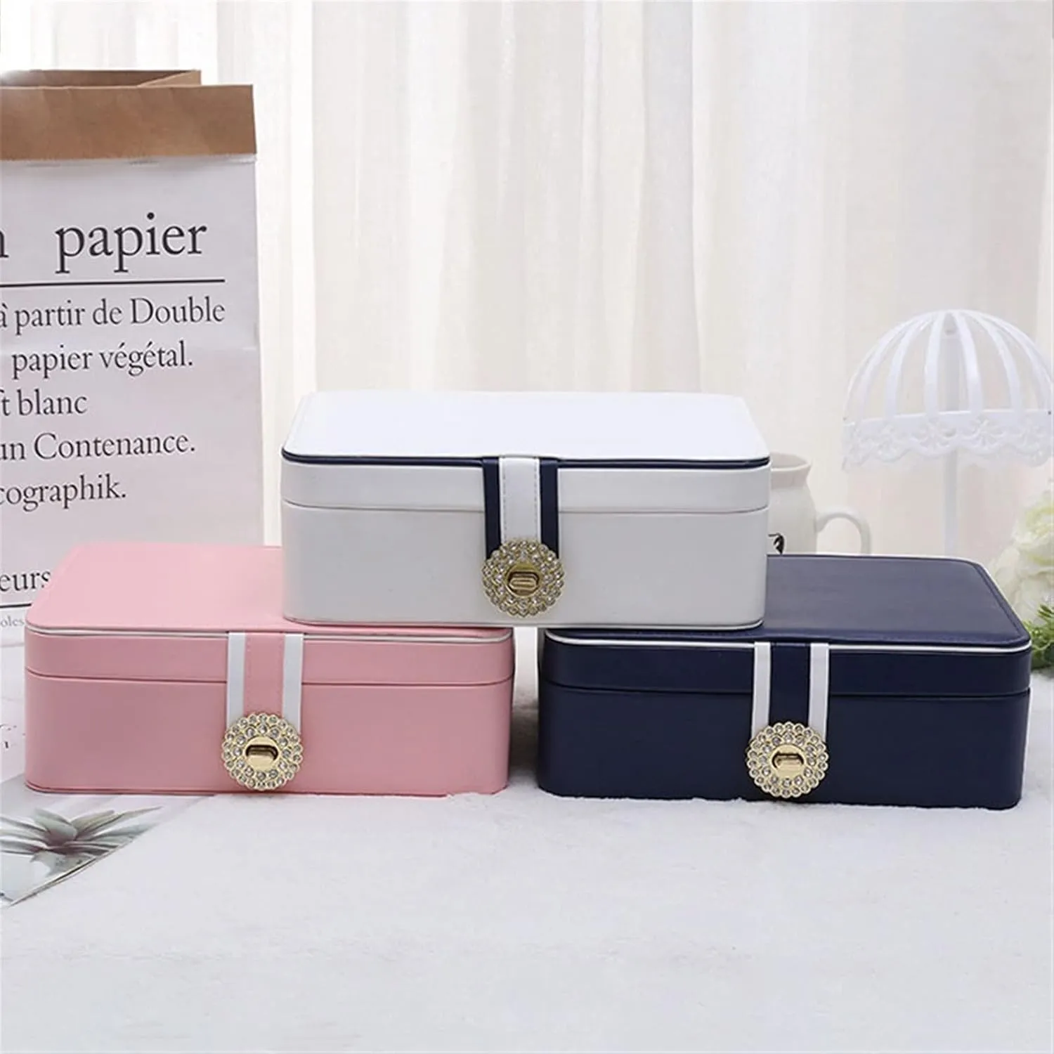Jewelry Display Box Watch Case Jewelry Box Double Layer PU Large Capacity Earrings Jewelry Box Earrings Ring Multifunctional Jewelry Box Jewelry Storage Box Jewelry Display Box (Color : C)