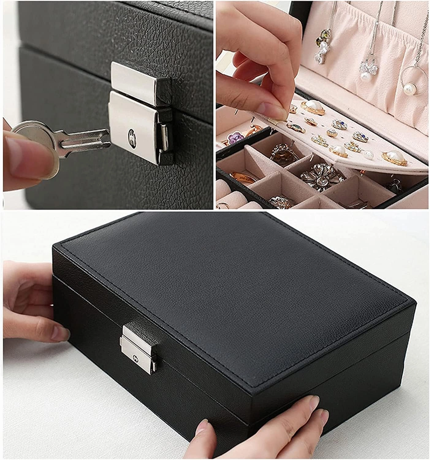 Jewelry Box Jewelry Case Leather Jewelry Box For Women Large Jewelry Organizer Two Layers With Lock Display For Earrings Bracelets Rings Watches Jewelry Organizer