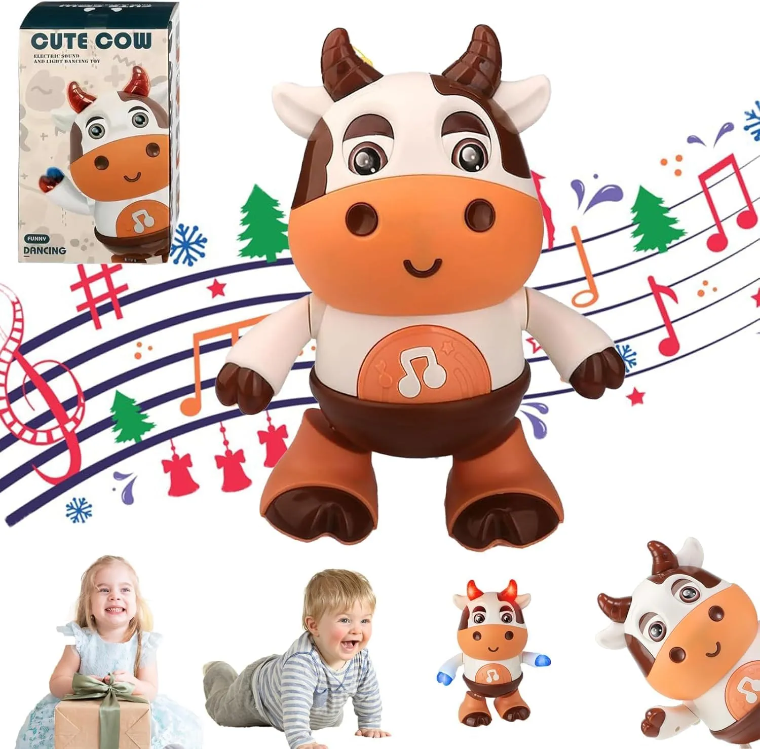 JHOS Boogie Cow Toy - Boogie Cow Light up Dancing Cow, 2025 New Musical Dancing Cow Toy with Music and LED Lights, Dancing Walking Baby Preschool Educational Musical Toy for Baby (1 Pack)