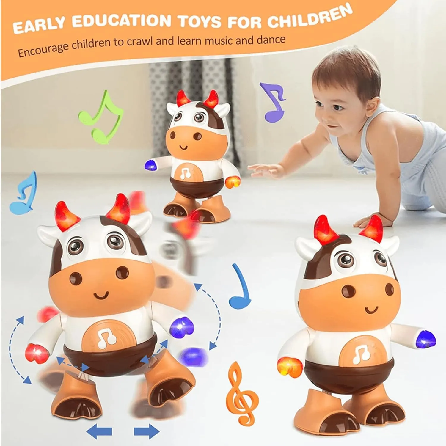 JHOS Boogie Cow Toy - Boogie Cow Light up Dancing Cow, 2025 New Musical Dancing Cow Toy with Music and LED Lights, Dancing Walking Baby Preschool Educational Musical Toy for Baby (1 Pack)