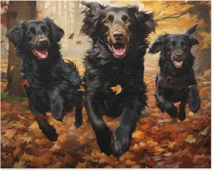 Jigsaw Puzzles 500 Pieces for Adults Dogs in Forest Flat Coated Retrievers in Autumn Park Fun Puzzle Educational Family Game Toys Adults Home Decoration Colorful Puzzle Gifts