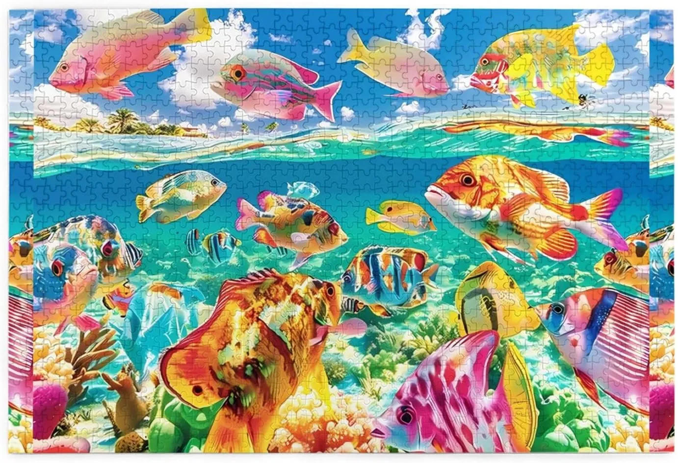 Jigsaw Puzzles1000 Piece Whjshop Colorful Fish Printing Educational Intellectual Wooden Puzzles, Fun Puzzles, Stress Relieving Game