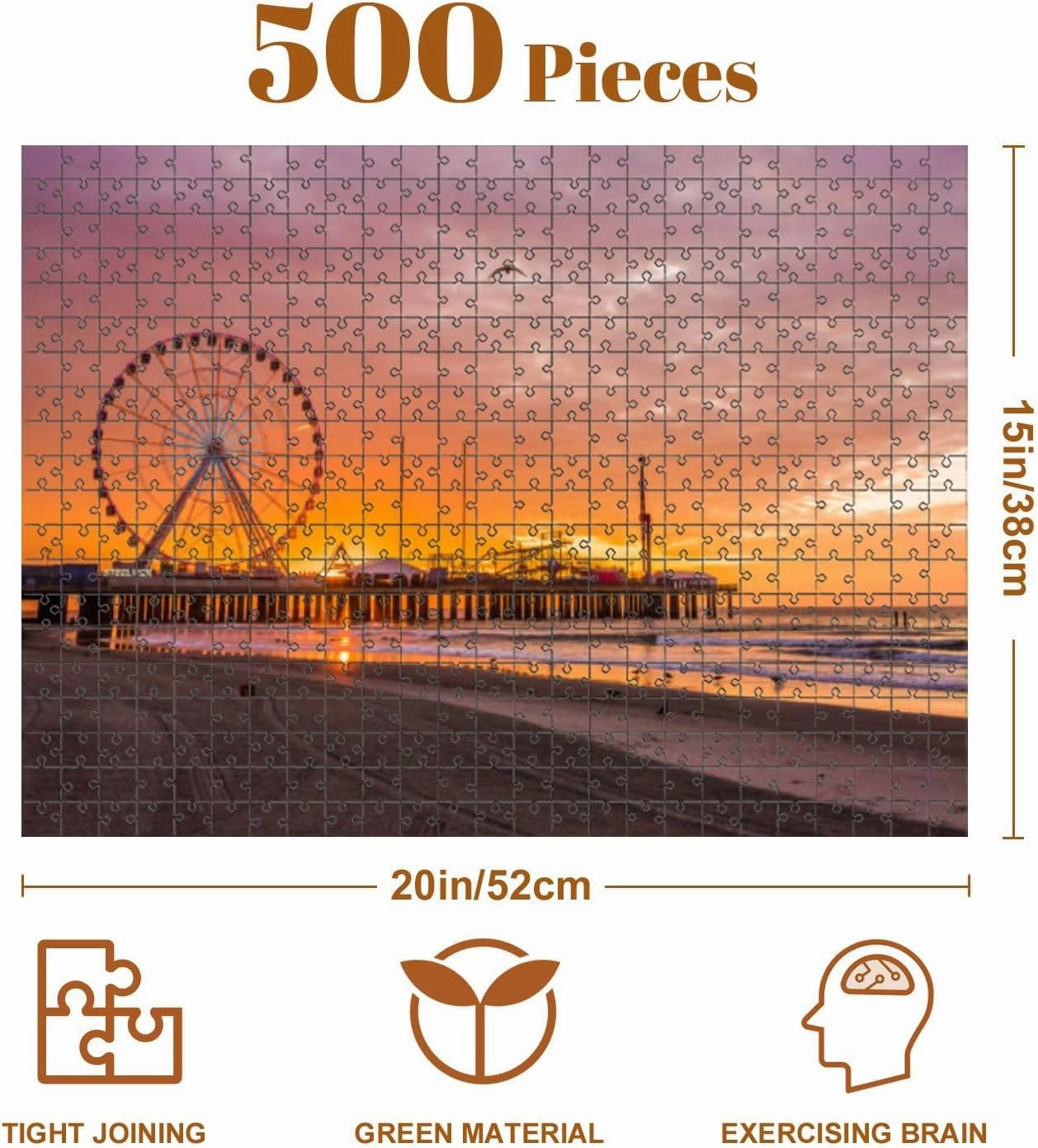 Jigsaw Puzzles 500 Pieces for Adult Steel Pier Atlantic City New Jersey Puzzle Game for Family Wooden Puzzle Toy Educational Games Puzzles for Home Decor