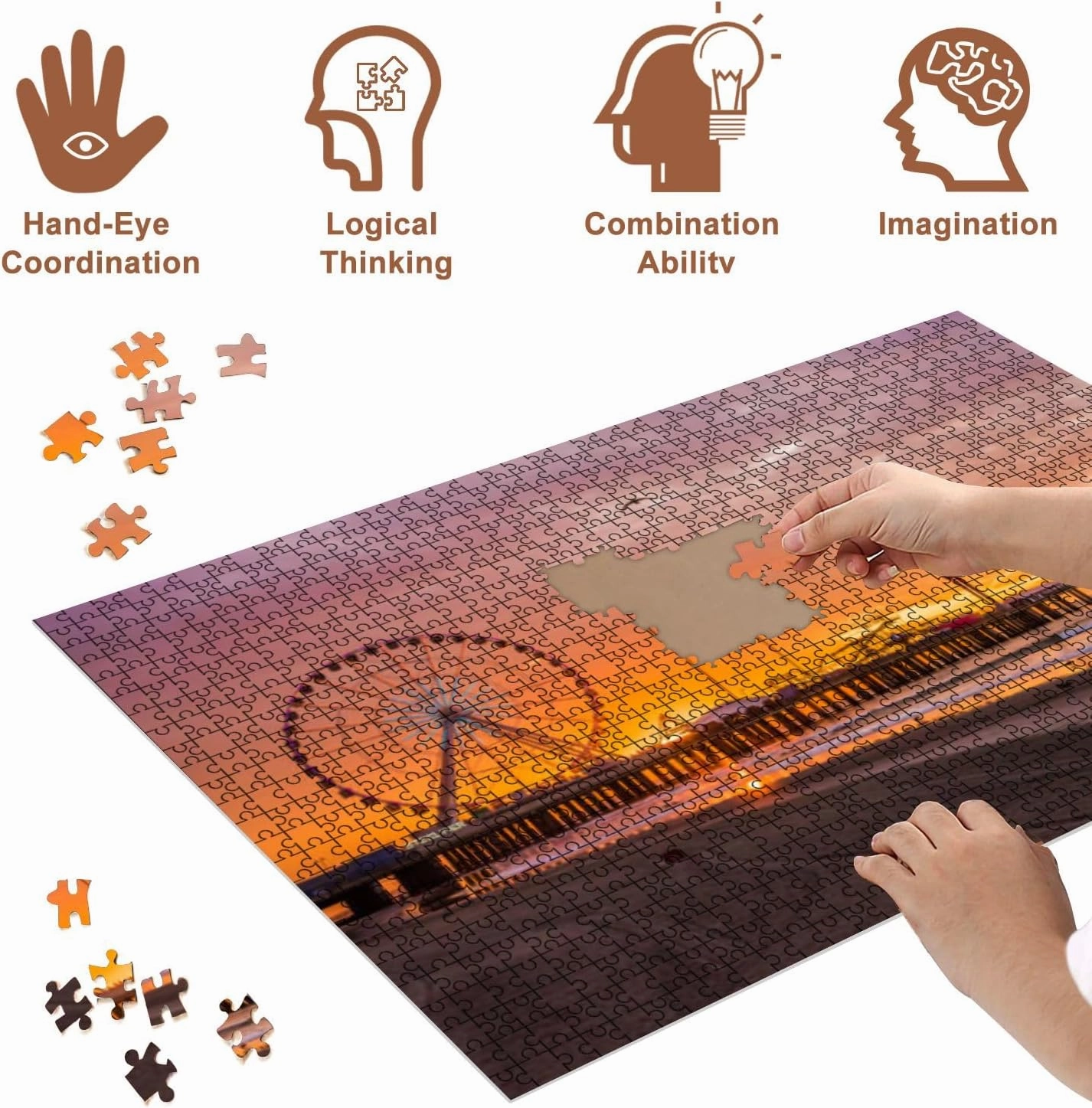 Jigsaw Puzzles 500 Pieces for Adult Steel Pier Atlantic City New Jersey Puzzle Game for Family Wooden Puzzle Toy Educational Games Puzzles for Home Decor