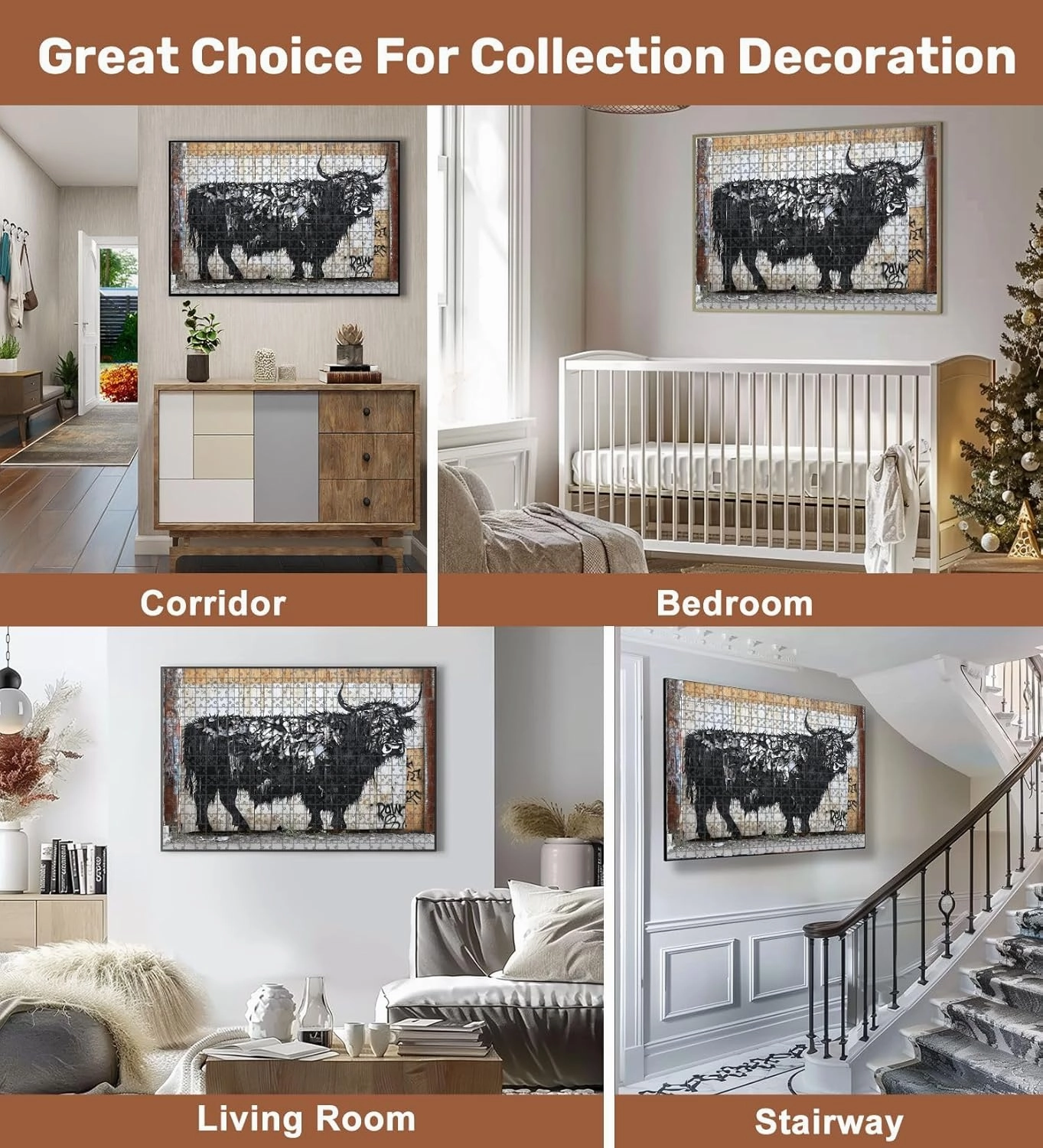 Jigsaw Puzzles 500 Pieces for Adult Urban Expressionism Highland Cow Graffiti Weathered Wooden Wall Puzzle Game for Family Wooden Puzzle Toy Educational Games Puzzles for Home Decor