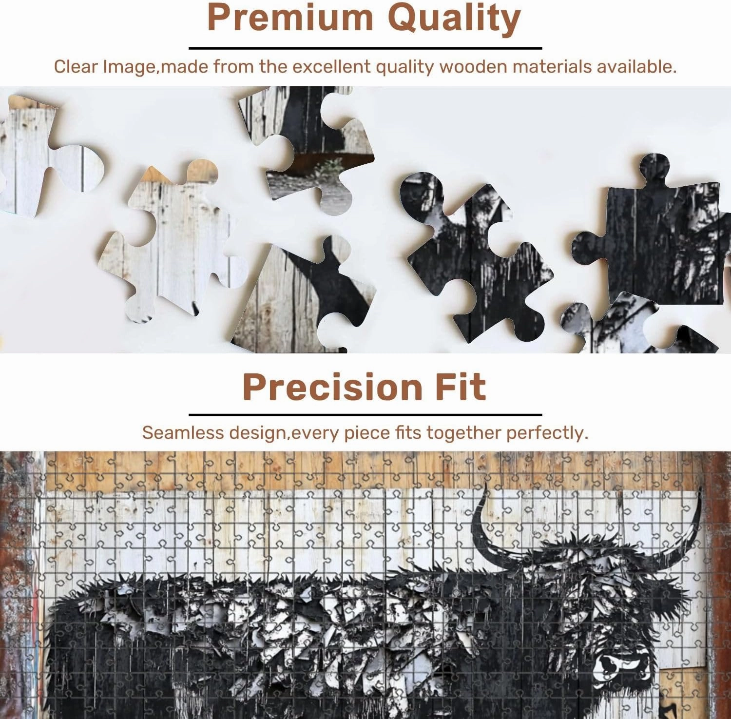 Jigsaw Puzzles 500 Pieces for Adult Urban Expressionism Highland Cow Graffiti Weathered Wooden Wall Puzzle Game for Family Wooden Puzzle Toy Educational Games Puzzles for Home Decor