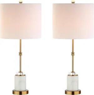 JONATHAN Y JYL5003A-SET2 Set of 2 Table Lamps Harper 27" Marble/Crystal LED Table Lamp Modern Contemporary Bedside Desk Nightstand Lamp for Bedroom Living Room, White/Brass Gold