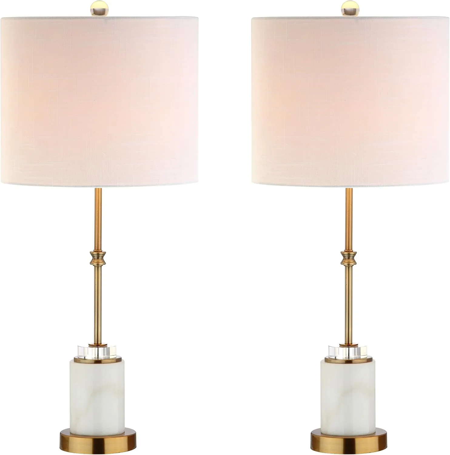 JONATHAN Y JYL5003A-SET2 Set of 2 Table Lamps Harper 27" Marble/Crystal LED Table Lamp Modern Contemporary Bedside Desk Nightstand Lamp for Bedroom Living Room, White/Brass Gold
