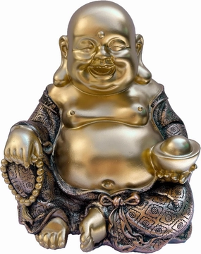 JORAE Laughing Buddha Statue Sitting Carrying Golden Ingot Fengshui Figurine for Wealth Lucky Blessing Sculpture Home Décor Table Collectible Indoor, 6” H