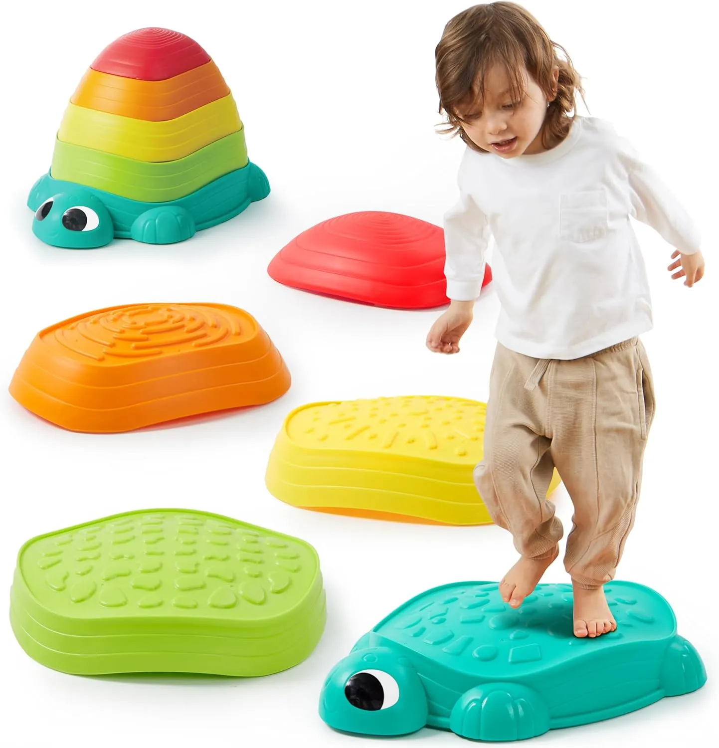 JOYIN 5 Pcs Turtle Balance Stepping Stones, Kids Turtle Path Jumping Stones, Toddler Obstacle Course Coordination Game Toys Indoor or Outdoor Play for Kids Aged 3 