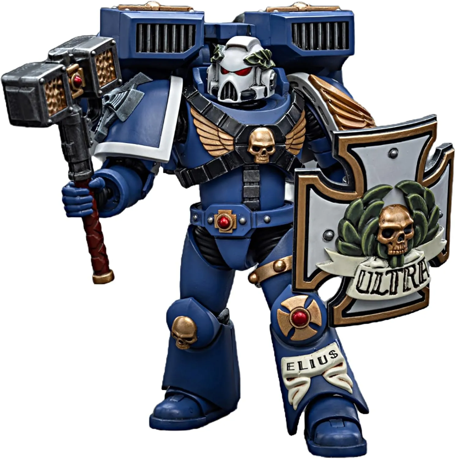 JOYTOY Warhammer 40K 1/18 Action Figures Ultramarines Vanguard Veteran with Thunder Hammer and Storm Shield Collectible Model