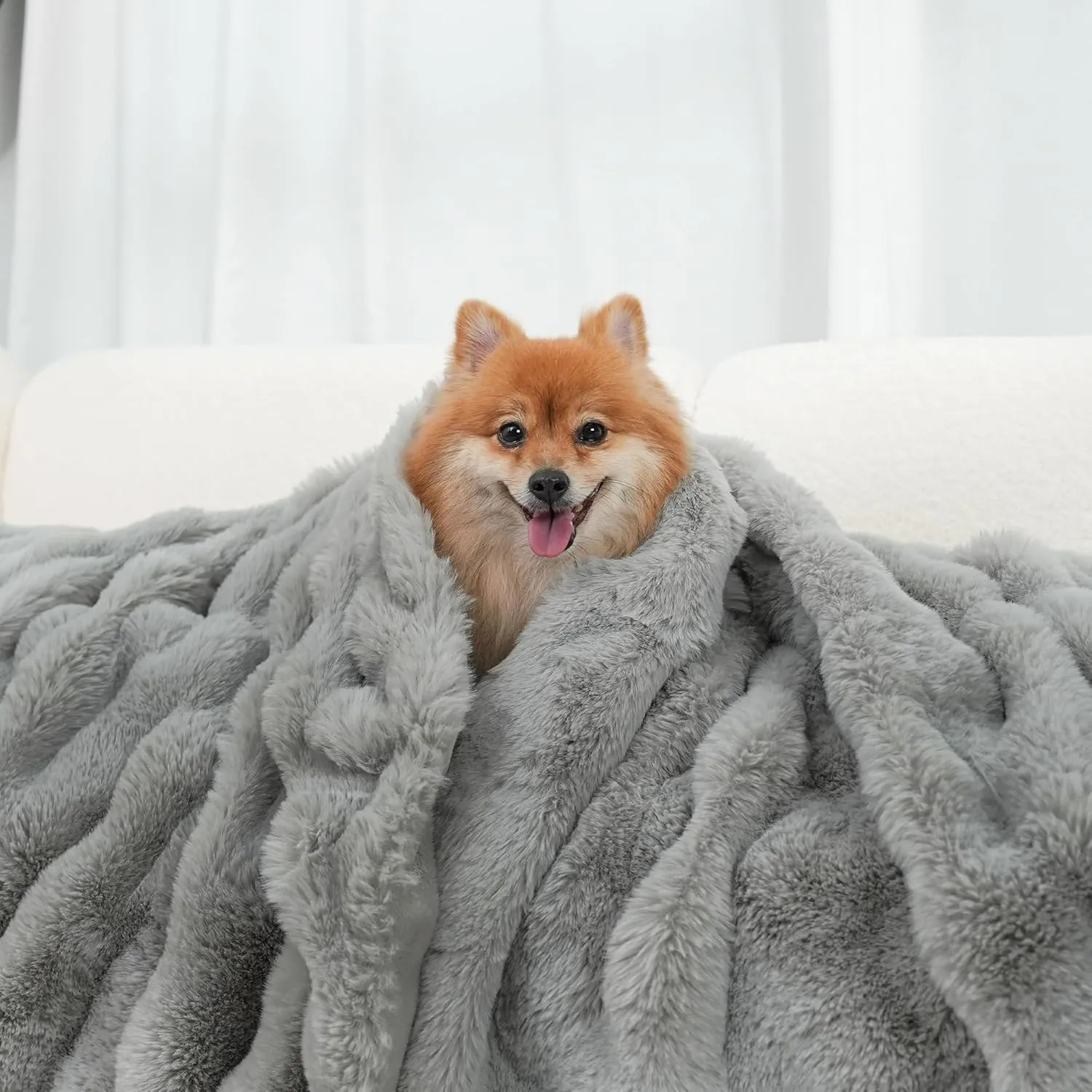 July Soft Reversible Faux Rabbit Fur Throw Blanket, Lightweight Fuzzy Bubble Throw Blanket for Bed, Cozy Blankets for Women Gift, Grey, 50" x 60", SC-GY5060