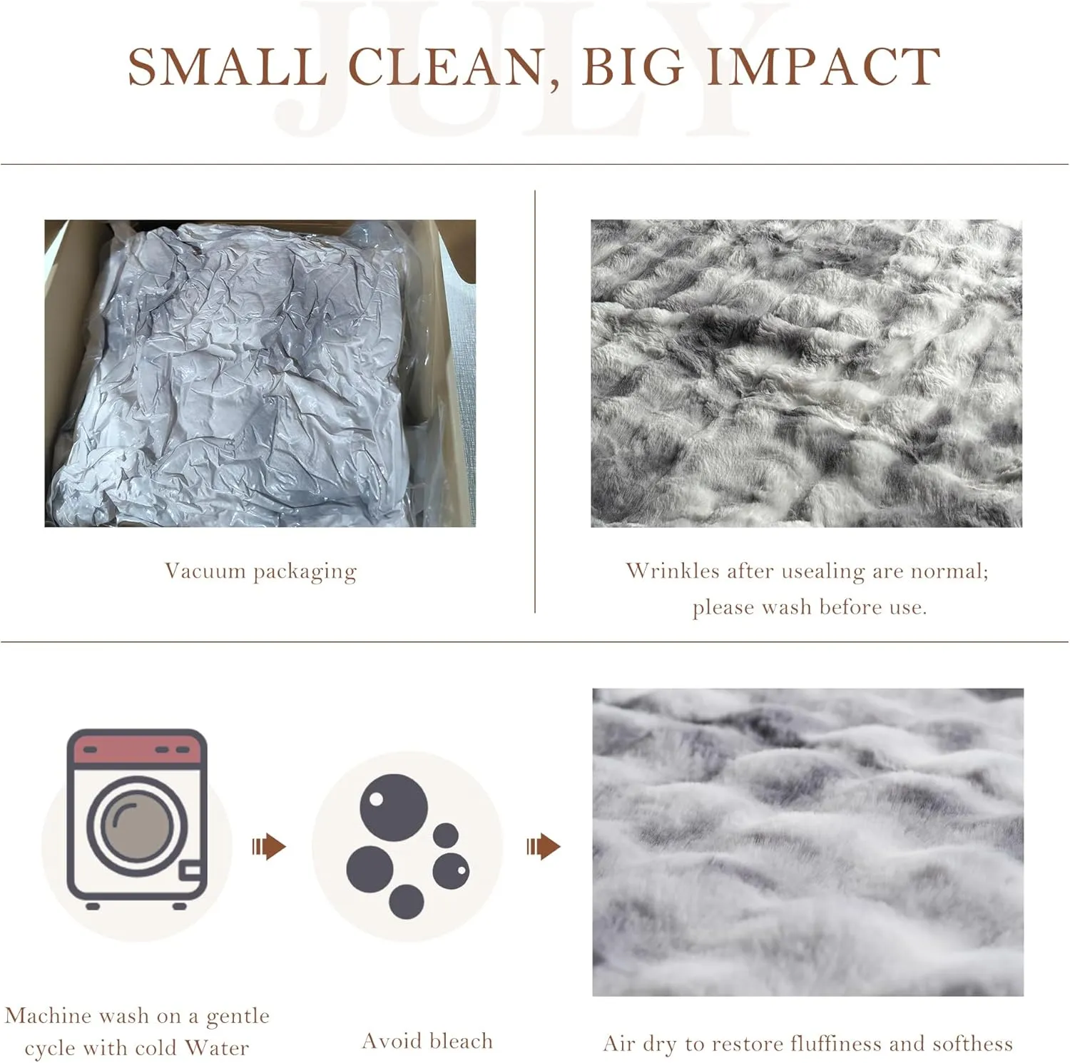 July Soft Reversible Faux Rabbit Fur Throw Blanket, Lightweight Fuzzy Bubble Throw Blanket for Bed, Cozy Blankets for Women Gift, Grey, 50" x 60", SC-GY5060